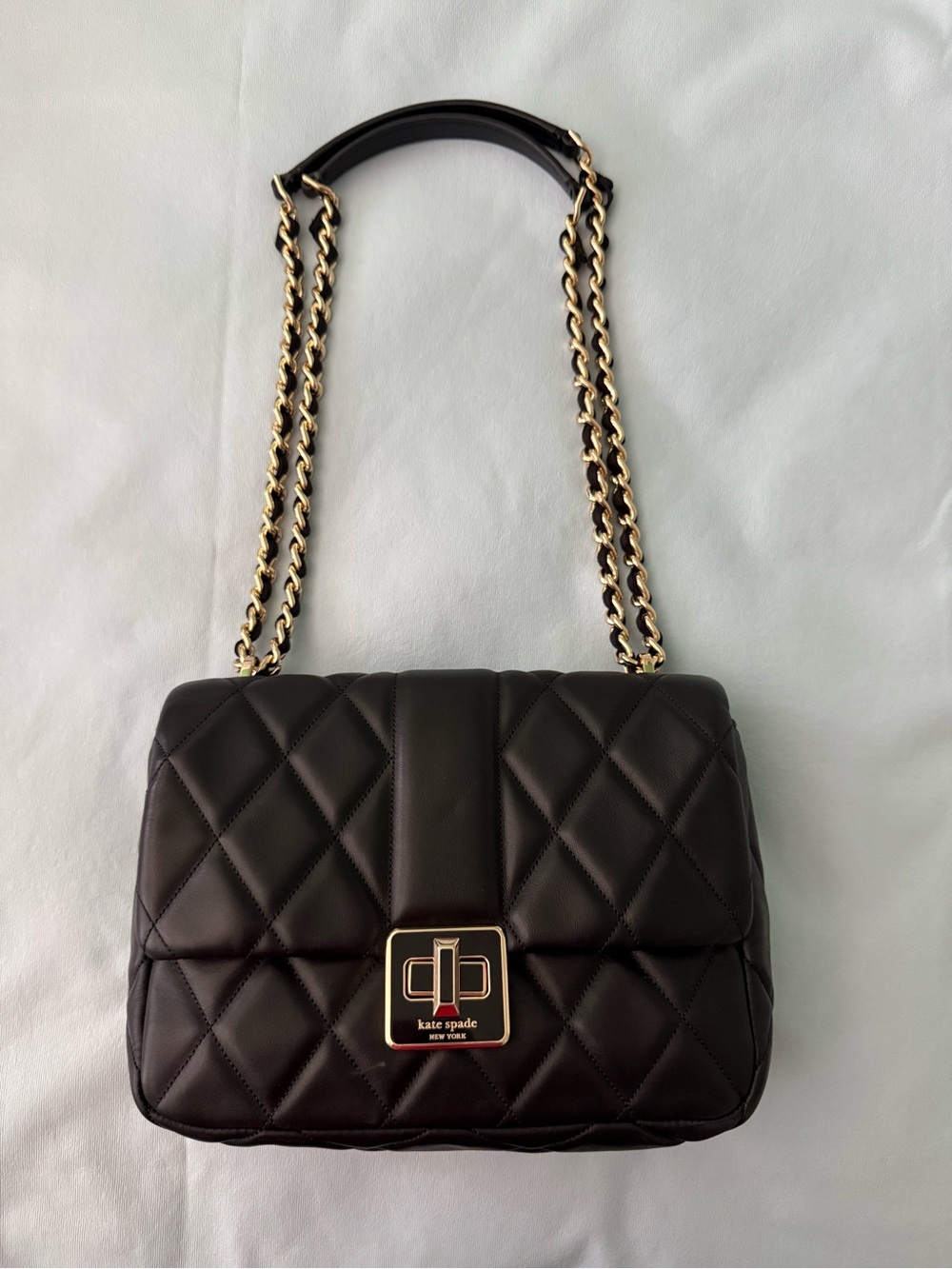 kate spade Black Quilted Leather Chain Shoulder Bag with Gold Hardware